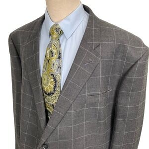 Stafford Signature Blazer Mens‎ 56BGRG Charcoal Windowpane Plaid Merino Wool